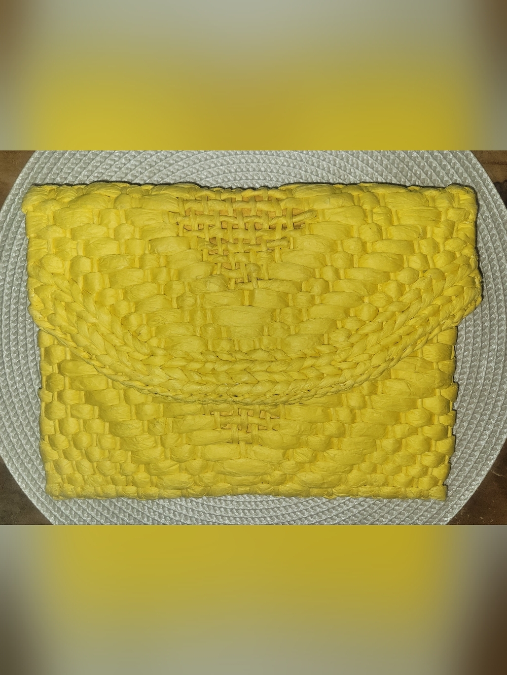 Banana Republic Straw Yellow Evening Clutch - Bright Braided Wristlet